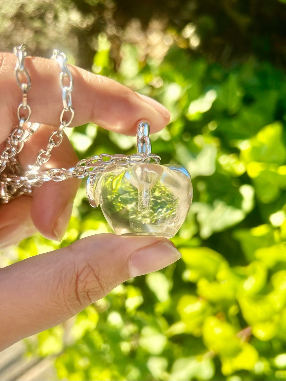 Vintage Signed Nina Ricci Clear Glass Apple Pendant Necklace